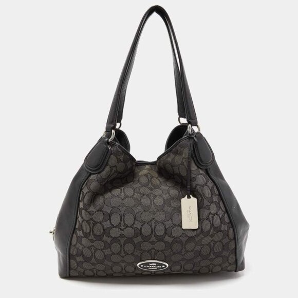 Coach Edie Signature Jacquard Black Shoulder Bag Purse - Picture 1 of 13